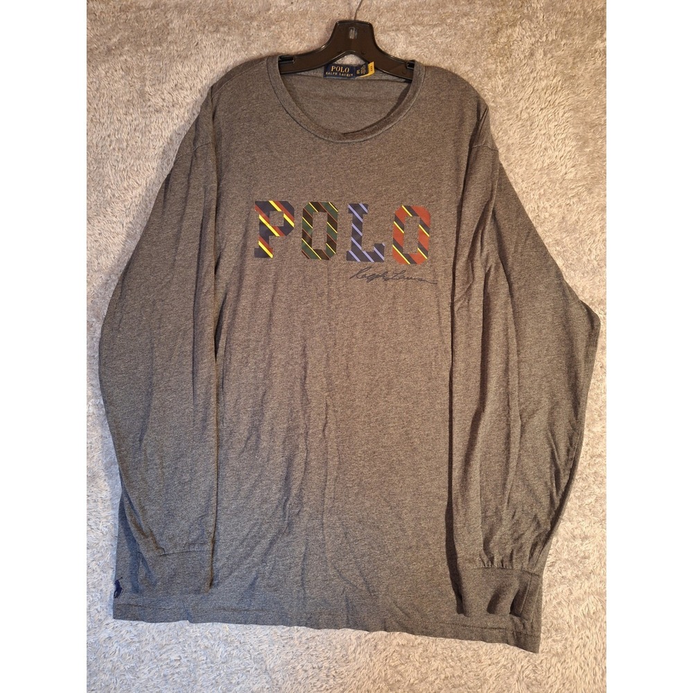 Polo Ralph Lauren Mens XLT Gray Long Sleeve Graphic Logo T-Shirt Cotton Big Tall